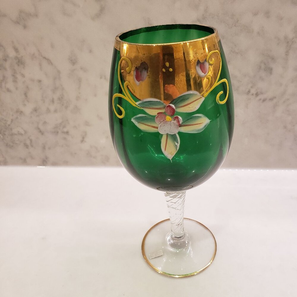 Vintage Japanese Green And Gold Painted Cup With A Floral Design